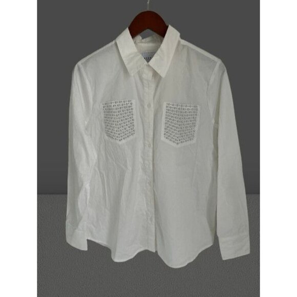 The Shirt Rochelle Behrens The Boyfriend Shirt White Metal studs chest pocket- S - Picture 2 of 8